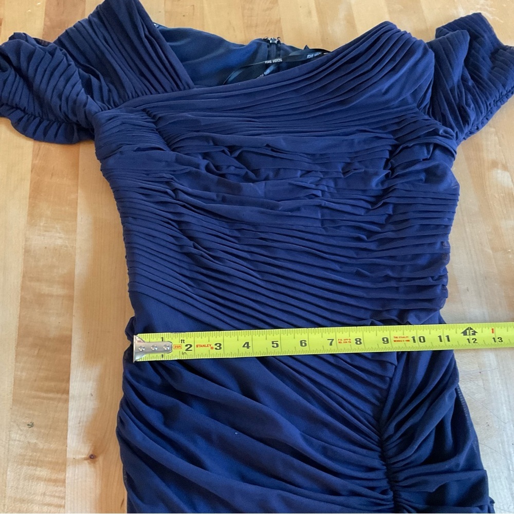 Tadashi Shoji Midnight Navy Sculpted Gown XS Ruched Mermaid Formal Dress - Picture 10 of 16
